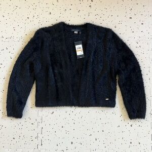 💘 TOMMY HILFIGER - FUZZY FAUX FUR 3/4 SLEEVE CROPPED OPEN CARDIGAN